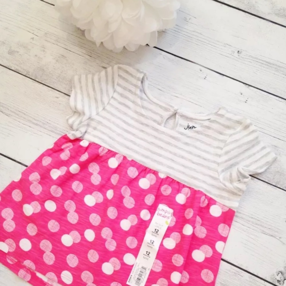 Gray Striped Pink Polka Dot Tunic - 12 Months